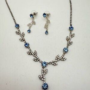 Blue Clear Crystal Jewelry Set Necklace Earrings